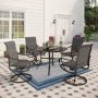 5-Piece Metal Outdoor Dining Set w/ Grey Padded Textilene Swivel Sling Chairs - Image 1