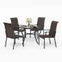 5-Piece Rattan Patio Outdoor Dining Set with Round Table and Wave Armrest High-back Chairs - Image 1