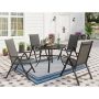 5-Piece Metal Patio Outdoor Dining Set with Round Table and Padded Folding Sling Chair - Image 1