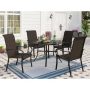 5-Piece Rattan Patio Outdoor Dining Set with Round Table and Curved Armrest High-back Chairs - Image 1