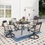 5-Piece Aluminum Outdoor Dining Set w/ 4 Sling Swivel Rockers and Round Table - Image 1