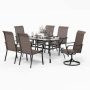 Black 7-Piece Rattan Patio Outdoor Dining Set with Rectangle Slat Table and High in Back Swivel Chairs - Image 1