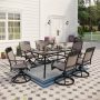7-Pieces Metal Outdoor Patio Dining Set w/ 6 Textilene Swivel Dining Chairs and Rectangular Dining Table - Image 1