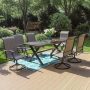 PHI VILLA Black 7-Piece Metal Outdoor Patio Dining Set with Wood-Look Rectangle Table and Padded Textilene Swivel Chairs - Image 1
