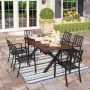 PHI VILLA Black 7-Piece Metal Outdoor Patio Dining Set with Wood-Look Rectangle Table and Modern Stackable Chairs - Image 1