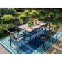 7-Piece Metal Patio Outdoor Dining Set with Rectangle Table and Bull's Eye Pattern Dining Chairs - Image 1