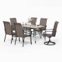 Black 7-Piece Rattan Patio Outdoor Dining Set with Rectangle Table and High in Back Swivel Chairs - Image 1