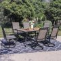 Black 7-Piece Metal Rectangle Patio Outdoor Dining Set with Geometric Table and Textilene Swivel Chairs - Image 1