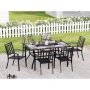 PHI VILLA Black 7-Piece Metal Outdoor Patio Dining Set with Geometric Rectangle Table and Stripe Stackable Chairs - Image 1