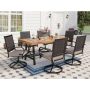 Black 7-Piece Metal Patio Acacia Wood Outdoor Dining Set with Rectangular Table and Rattan Chair with Beige Cushion THD7-201-006 - Image 1