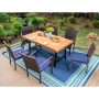 Black 7-Piece Metal Patio Acacia Wood Outdoor Dining Set with Rectangular Table and Rattan Chair with Blue Cushion THD7-201-098 - Image 1