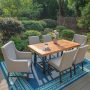7-Piece Metal Patio Outdoor Dining Set with Wood Dining Tabletop and Textilene Fabric Padded Chairs - Image 1