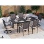 Black 7-Piece Metal Patio Outdoor Dining Set with Extendable Table and Rattan Arm Chairs with Beige Cushion - Image 1