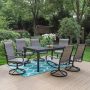 PHI VILLA Black 7-Piece Metal Outdoor Patio Dining Set with Extendable Table and Padded Textilene Swivel Chairs - Image 1