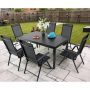 7-Piece Black Metal Patio Outdoor Dining Set w/ Extendable Table and Black Folding Reclining Sling Chairs - Image 1
