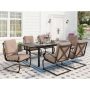 7-Piece Metal Patio Outdoor Dining Set with Rectangle Extensible Table and C-Spring Chair with Beige Cushions - Image 1