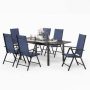 7-Piece Metal Patio Outdoor Dining Set with Rectangle Extensible Table and Blue Reclining Folding Sling Chair - Image 1