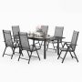 7-Piece Metal Patio Outdoor Dining Set with Rectangle Extensible Table and Gray Reclining Folding Sling Chair - Image 1