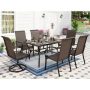 Black 7-Piece Rattan Patio Outdoor Dining Set with Rectangle Slat Table and High-Back Swivel Chairs - Image 1