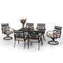 7-Piece Metal Outdoor Dining Set w/ Beige Cushions and Steel Rectangle Dining Table - Image 1
