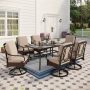 7-Piece Metal Outdoor Dining Set w/ CushionGuard Beige Cushions Wicker Swivel Rockers - Image 1