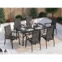 Black 7-Piece Metal Outdoor Patio Dining Set with Straight-Leg Rectangle Table and Stackable Aluminum Chairs - Image 1