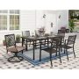 Black 7-Piece Metal Patio Outdoor Dining Set with Rectangle Table and Elegant Swivel Chair with Beige Cushion - Image 1