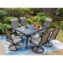 7-Pieces Metal Outdoor Patio Dining Set with Texitilene Swivel Chairs with Wave Arms - Image 1