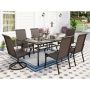 Black 7-Piece Rattan Patio Outdoor Dining Set with High-Back Swivel Chairs - Image 1