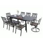 Black 9-Piece Metal Patio Outdoor Dining Set with Extendable Table and Fashion Chairs - Image 1