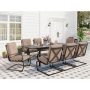 9-Piece Metal Patio Outdoor Dining Set with Rectangle Extensible Table and C-Spring Chair with Beige Cushions - Image 1