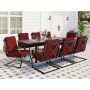 9-Piece Metal Patio Outdoor Dining Set with Rectangle Extensible Table and C-Spring Chair with Red Cushions - Image 1
