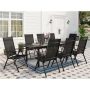 9-Piece Metal Patio Outdoor Dining Set with Rectangle Extensible Table and Black Reclining Folding Sling Chair - Image 1