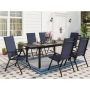 9-Piece Metal Patio Outdoor Dining Set with Rectangle Extensible Table and Blue Reclining Folding Sling Chair - Image 1