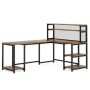 Tribesigns Lantz 66.92 in. L-Shaped Rustic Brown Wood and Metal Computer Desk with 5 Storage Shelves 2 Tier Bookshelf - Image 1
