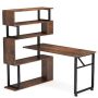 Lantz 47.24 in. L Shaped Rustic Brown Wood and Metal Rotating Computer Desk with 5 Shelves Bookshelf - Image 1