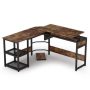 Tribesigns Lantz 59-in. L Shaped Rustic Brown Wood and Metal Computer Standing Desk with Lift Top and Storage Shelves - Image 1