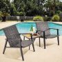 Outdoor 3-Piece PE Wicker Patio Conversation Set Leather Texture Bistro Set in Black - Image 1
