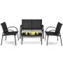 Black 4-Piece Metal Patio Conversation Set Chairs Coffee Table Patio Garden - Image 1