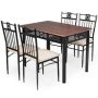 HONEY JOY 5-Piece Rectangle Wood Top Black Brown Bar Table Set Patio Dining Set Metal Table and Chairs Kitchen Furniture - Image 1