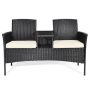 1-Piece Wicker Patio Conversation Set Rattan Loveseat Sofa Chair with Beige Cushions - Image 1