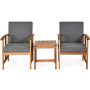 HONEY JOY 3-Piece Wood Sectional Patio Conversation Set Sofa with Gray Cushions - Image 1