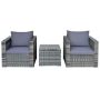 HONEY JOY 3-Piece Wicker Patio Conversation Set Bistro Rattan Sofa Chair with Grey Cushions - Image 1