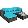 4-Piece Wicker Patio Conversation Set Sectional Loveseat Couch Sofa with Storage Box Coffee Table&Turquoise Cushions - Image 1