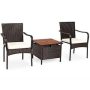 3-Piece PE Wicker Patio Conversation Set with Acacia Wood Coffee Table and Umbrella Hole for Backyard Garden Poolside - Image 1