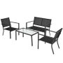 HONEY JOY 4-Piece Metal Patio Conversation Set with Glass Coffee Table Garden Bistro Set Gray - Image 1