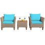 HONEY JOY 3-Piece Wicker Patio Conversation Set Outdoor Rattan Sofa Set with Turquoise Cushions - Image 1