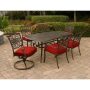 Hanover Traditions 7-pc Aluminum Outdoor Dining Set with 2 Swivel Rockers and Red Cushions - Image 1