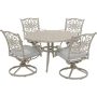 Hanover Traditions 5-pc Aluminum Outdoor Dining Set with 4 Swivel Rockers and Cast Table with Beige Cushions - Image 1