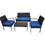 4-Piece Outdoor Rattan Wicker Patio Conversation Set w/ Navy Cushions and Coffee Table - Image 1